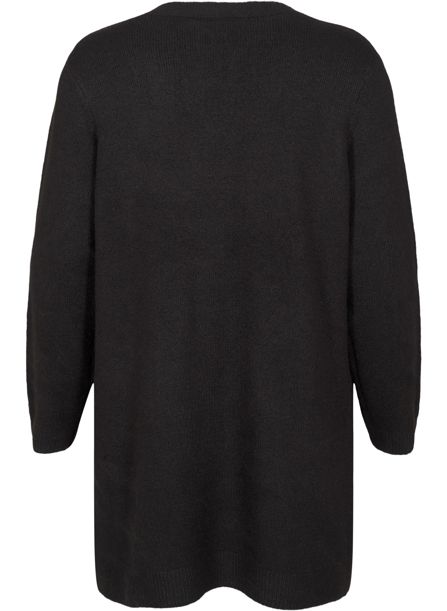 Zizzi Long cardigan tricot&eacute; avec poches, Noir, Packshot image number 1