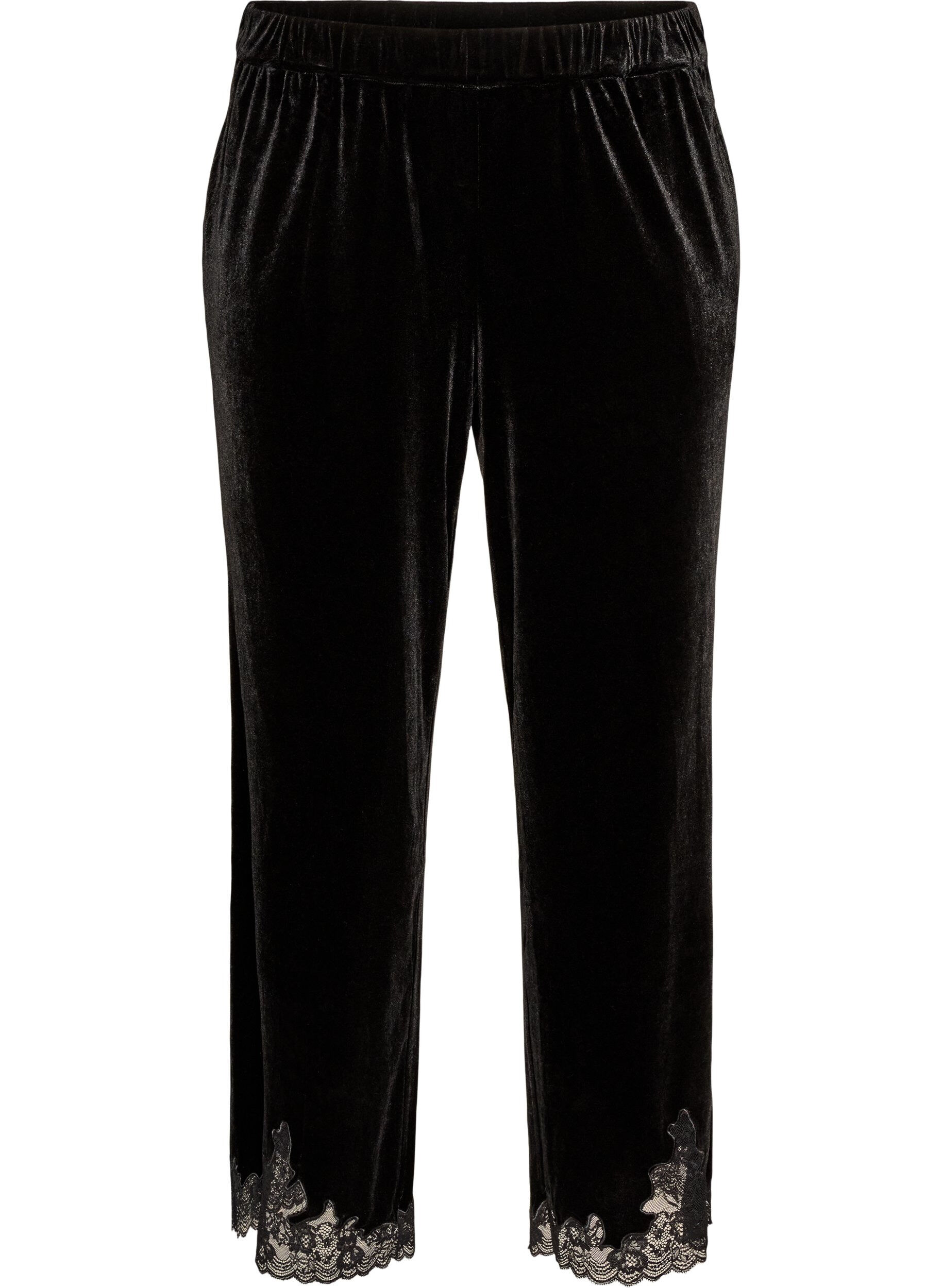 Pantalon en velours coupe ample avec finitions en dentelle