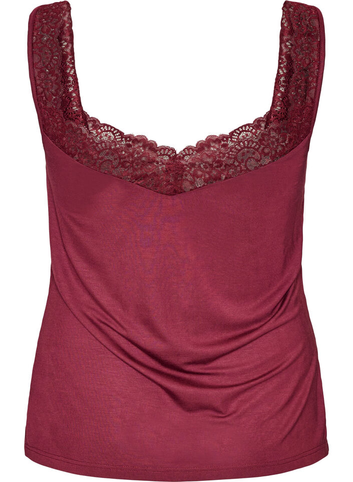 Top en viscose avec bord en dentelle, Bordeaux, Packshot image number 1