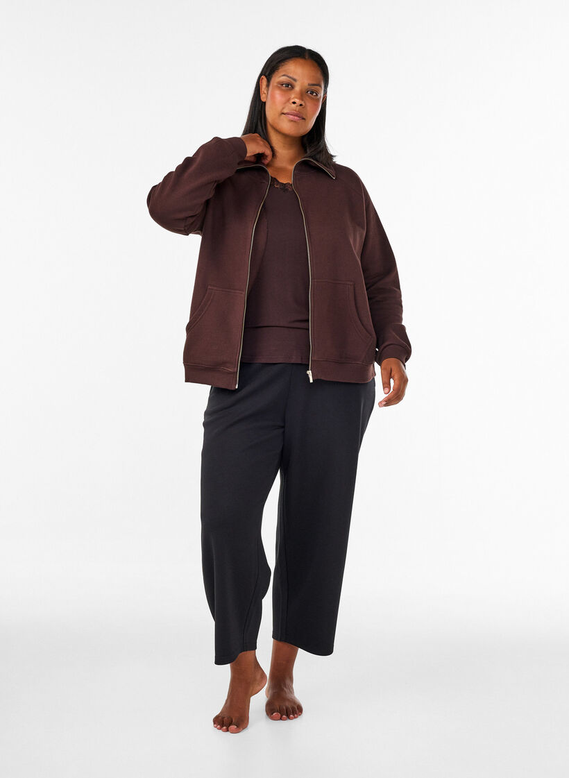 Cardigan sweat avec col montant et zip, Marron, Model image number 1