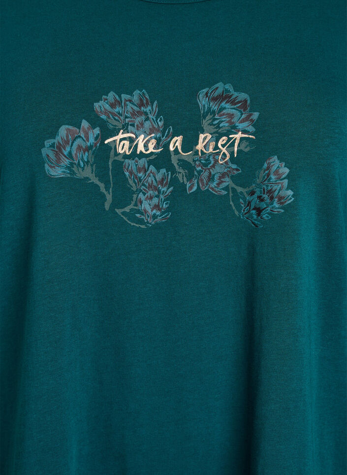 Haut de nuit en coton avec imprim&eacute; sur le devant, Turquoise, Packshot image number 2