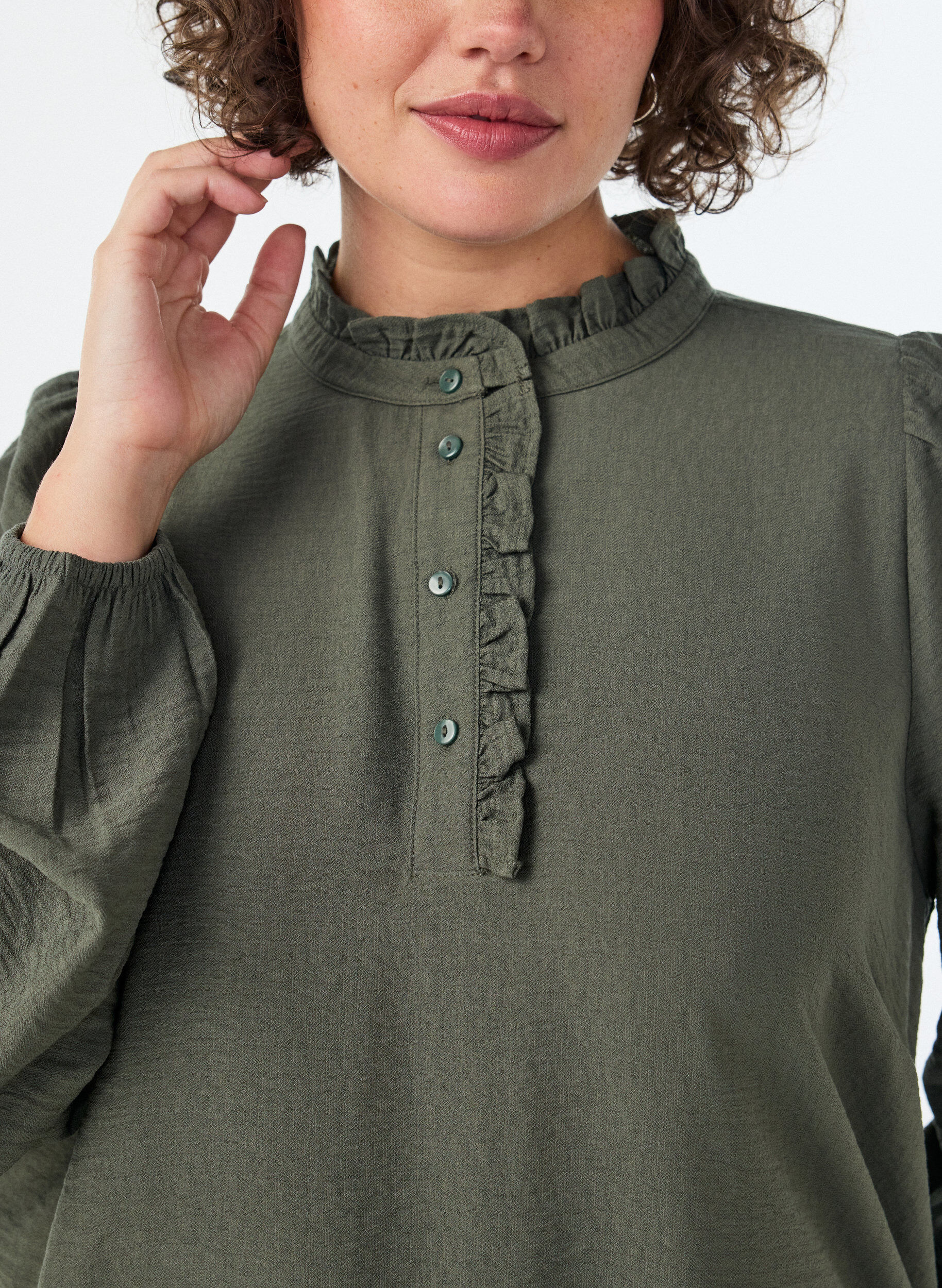 ZizziTunique en viscose avec volants et boutons, Vert, Model image number 3
