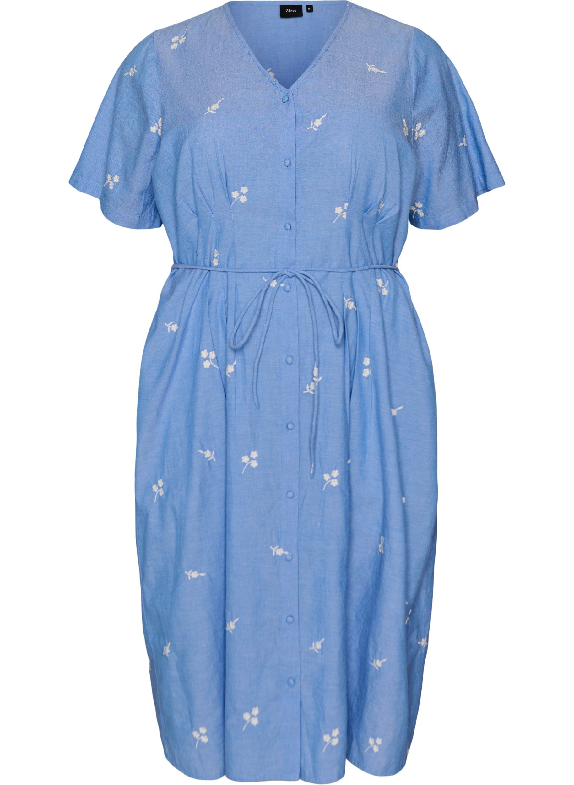 ZizziRobe chemise en coton avec des fleurs brod&eacute;es, Bleu Clair, Packshot image number 0