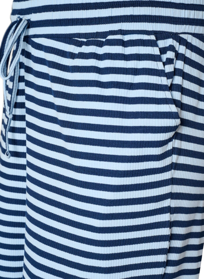 Pantalon de pyjama ray&eacute; &agrave; taille haute et coupe ample, Bleu, Packshot image number 2