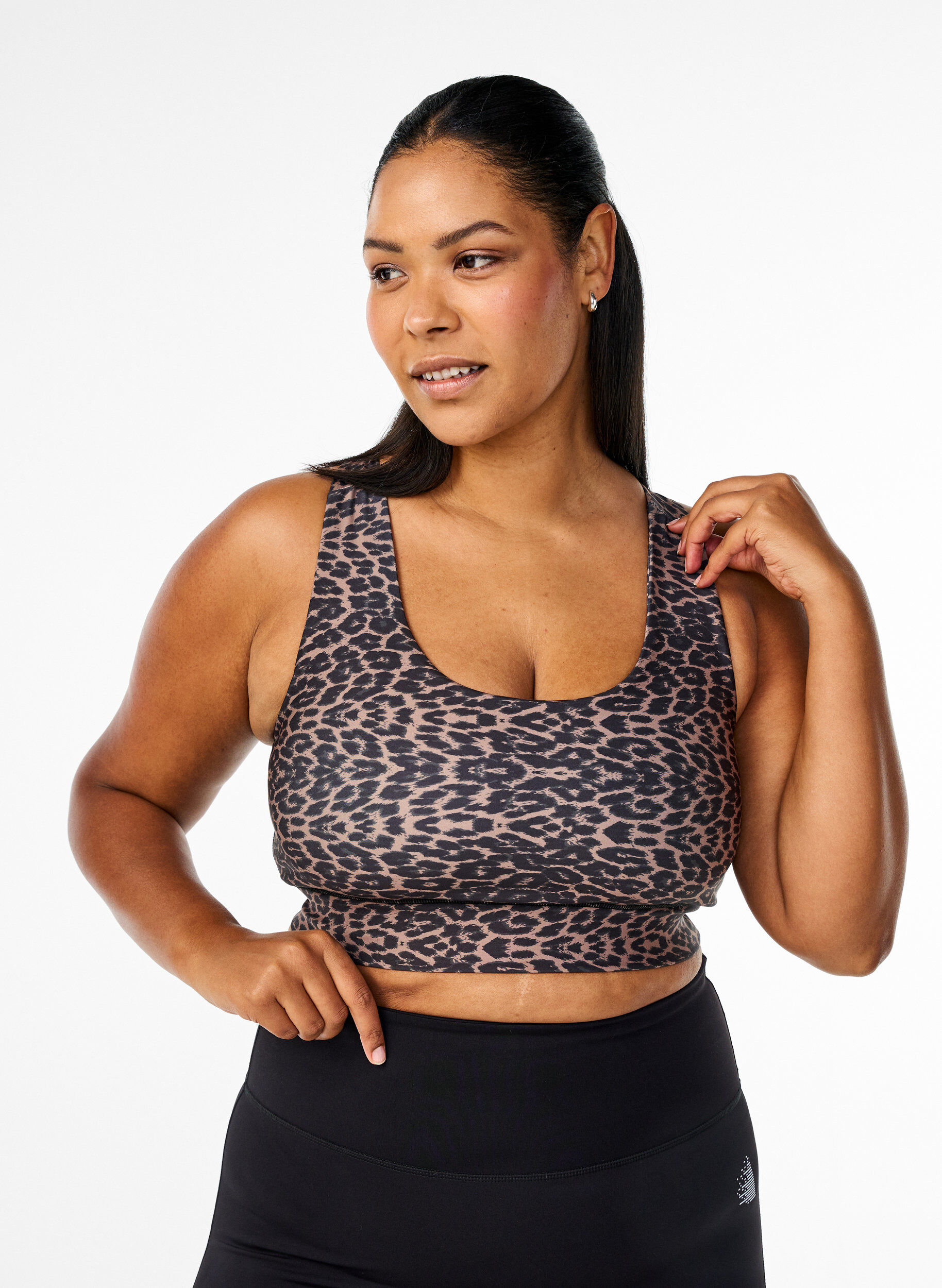 Zizzi Soutien-gorge de sport &agrave; dos nageur et imprim&eacute; l&eacute;opard, Marron, Model image number 0