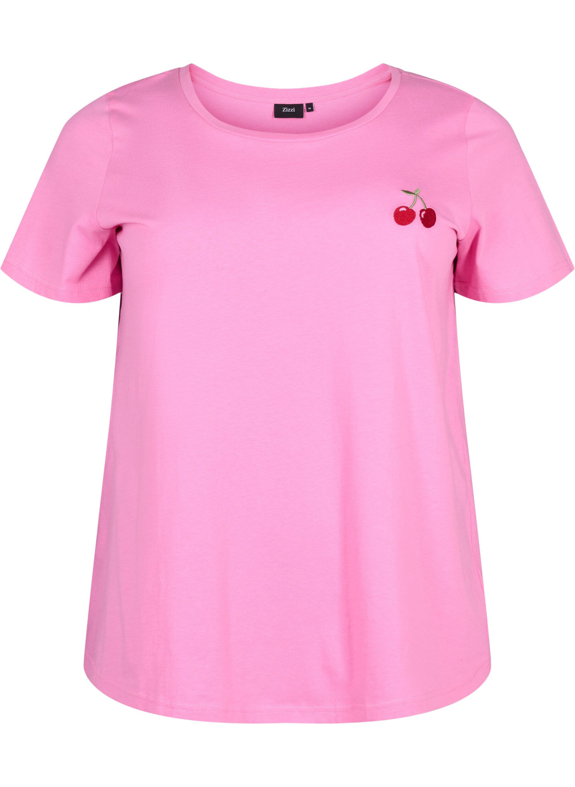 Zizzi T-shirt en coton avec une cerise brod&eacute;e, Roseb. W. CherryEMB., Packshot image number 0