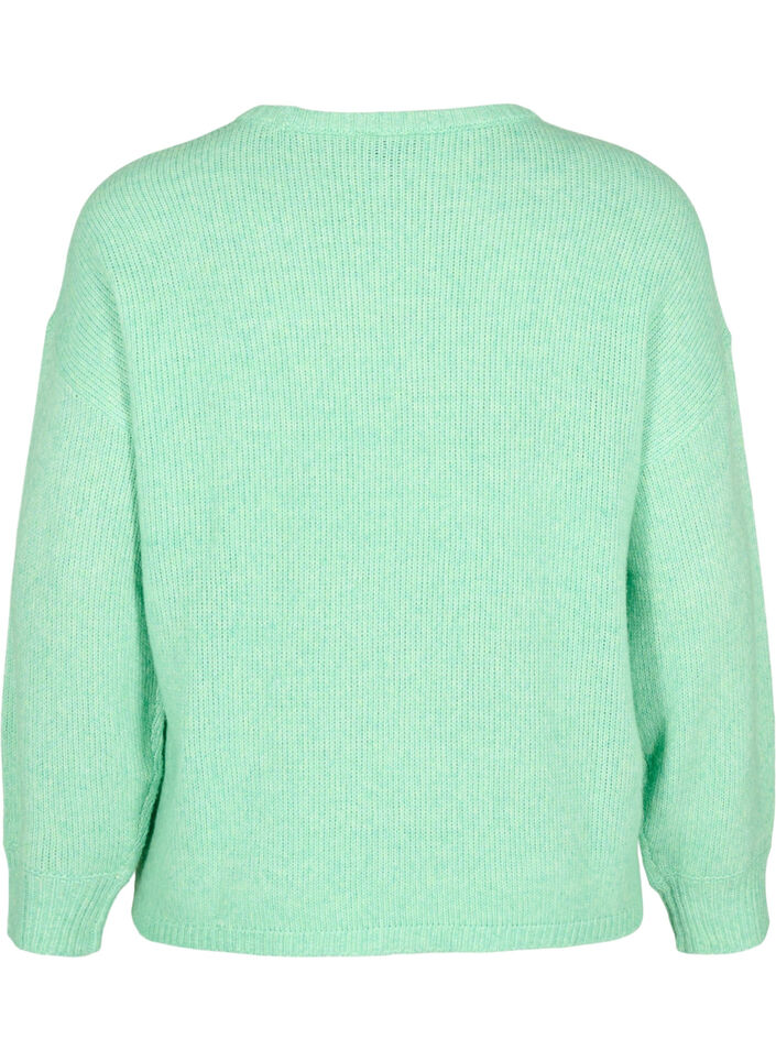 Pull en maille à manches longues, contenant de la laine et à col rond, Light G. Green Mel., Packshot image number 1