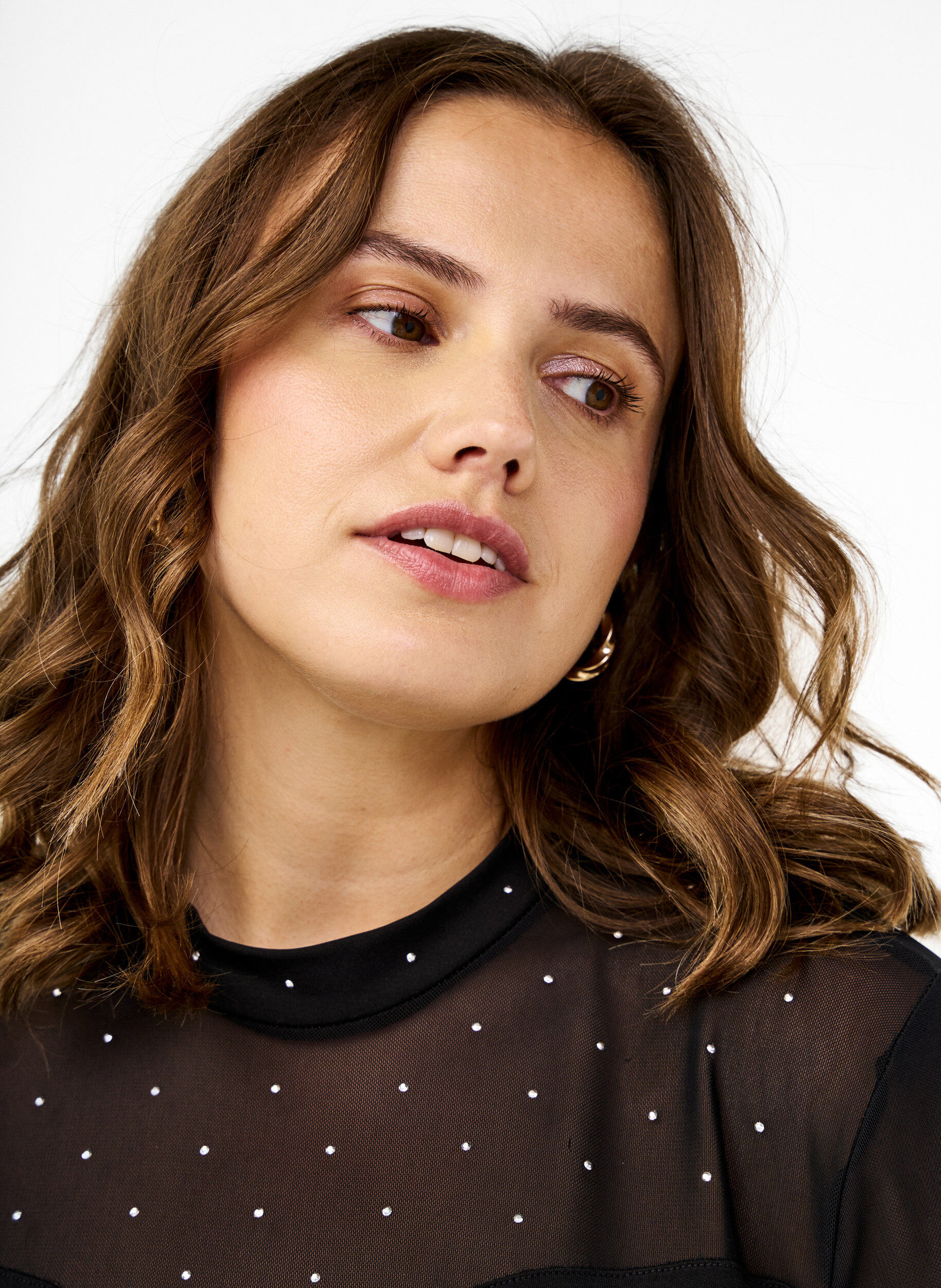 Zizzi Collant de corps avec des clous et des manches longues en maille, Black, Image image number 0