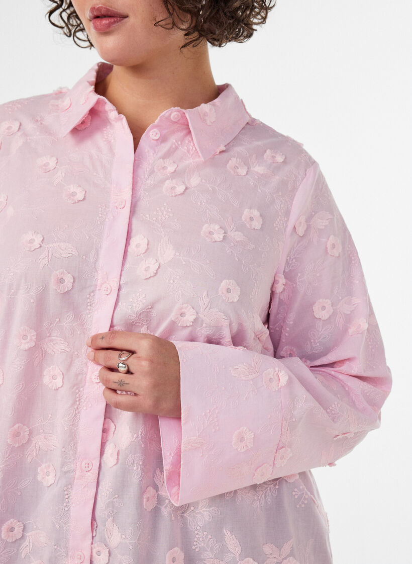 Chemise avec broderies florales et manches larges, Rose, Model image number 3