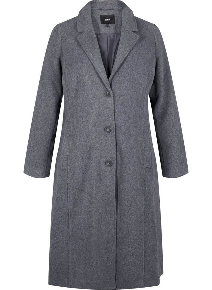 Manteau long en laine avec des poches, Dark Grey Melange, Packshot image number 0