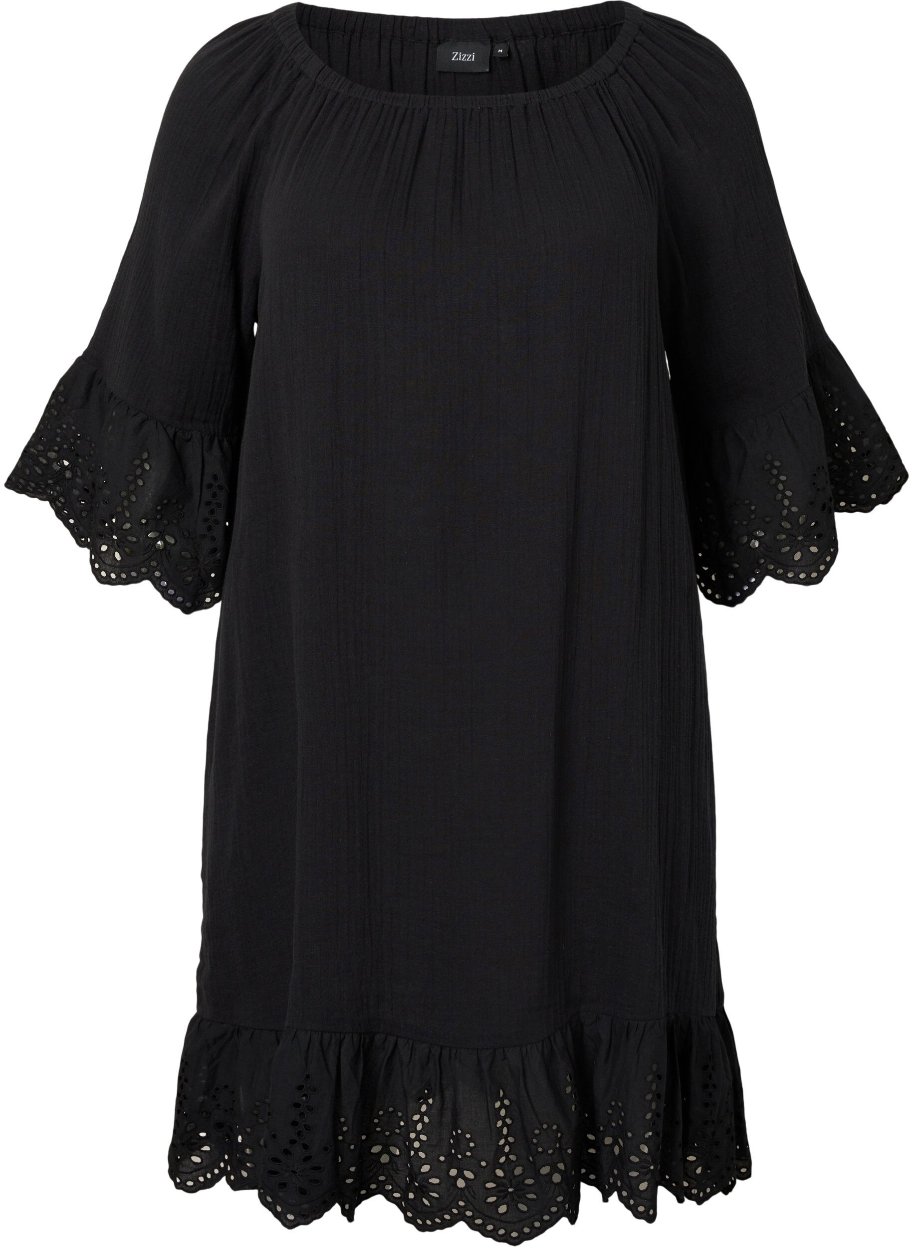Zizzi Robe en coton avec broderie anglaise, Black, Packshot image number 0