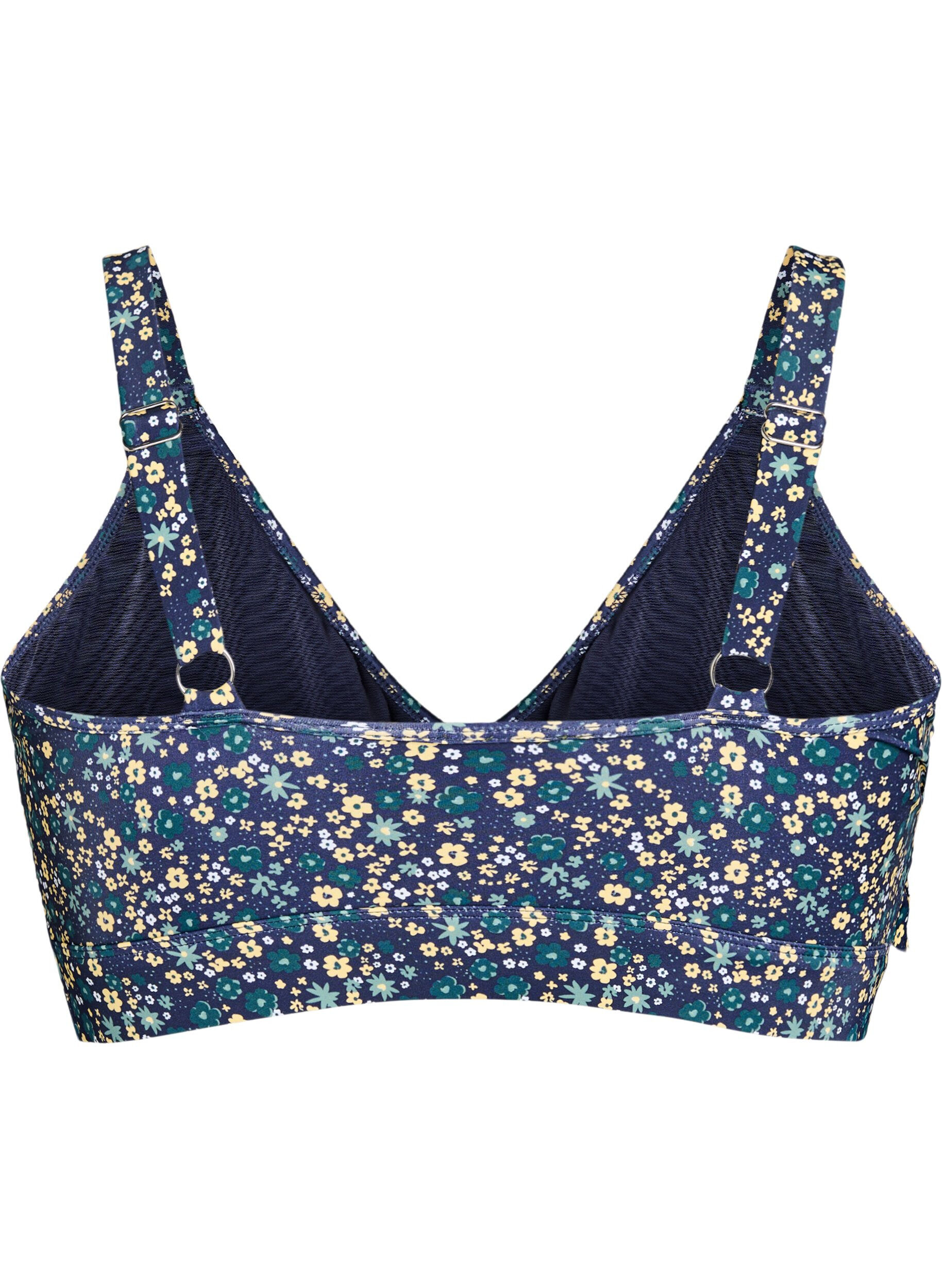 Zizzi Haut de bikini &agrave; fleurs et &agrave; d&eacute;tails de jabot, Bleu p&eacute;trole, Packshot image number 1