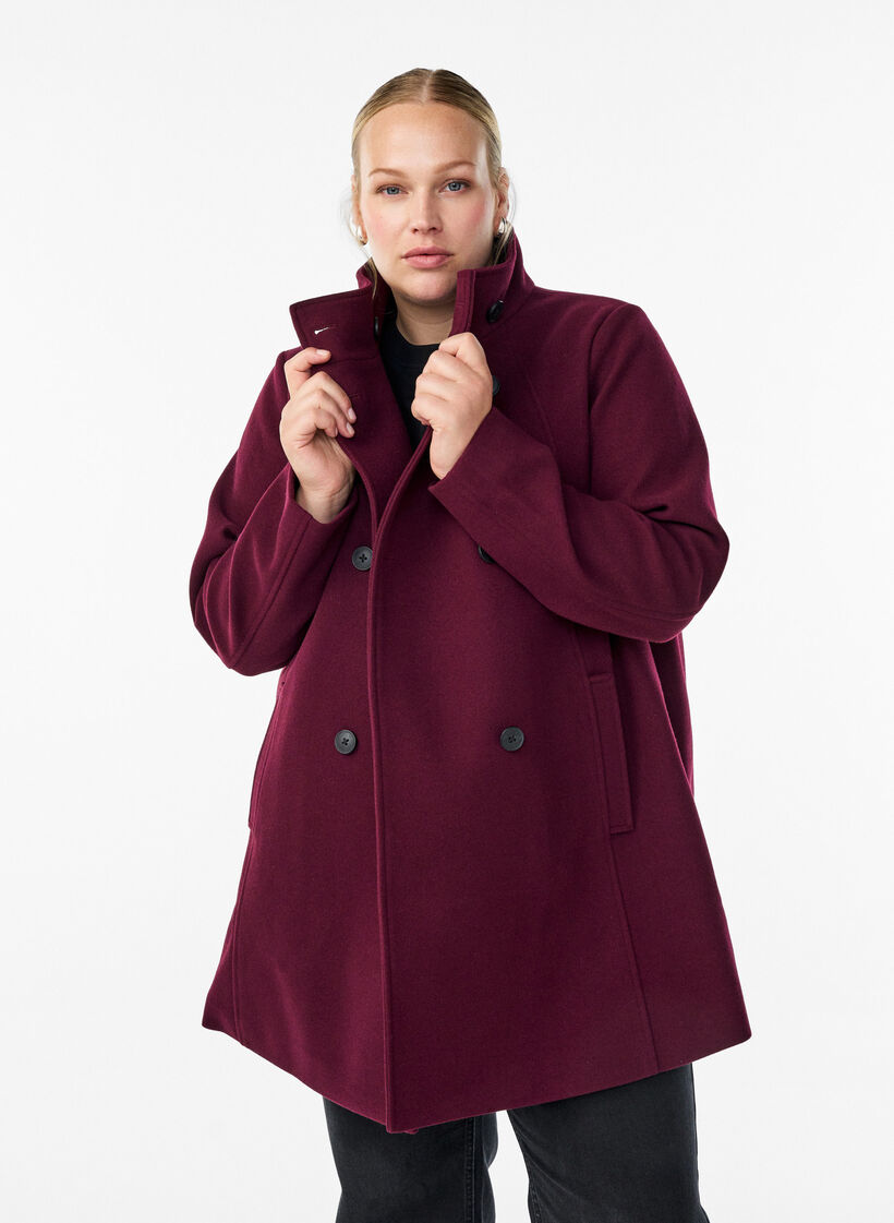 Manteau court &agrave; la coupe &eacute;vas&eacute;e, Bordeaux fonc&eacute;, Model image number 0
