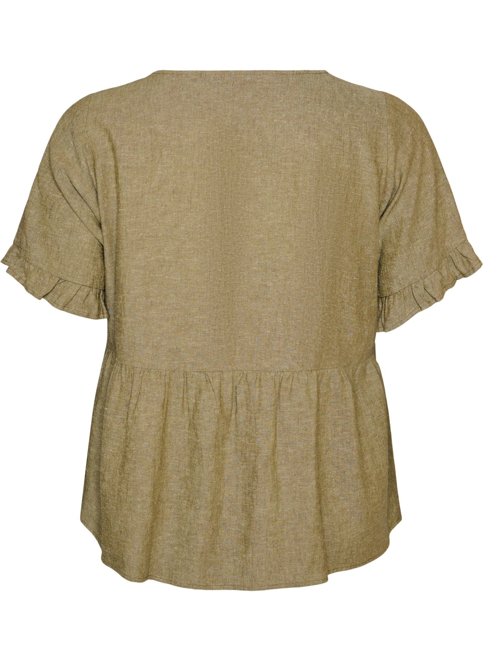 ZizziBlouse en lin et viscose avec un col en V et une fermeture boutonn&eacute;e, Vert, Packshot image number 1