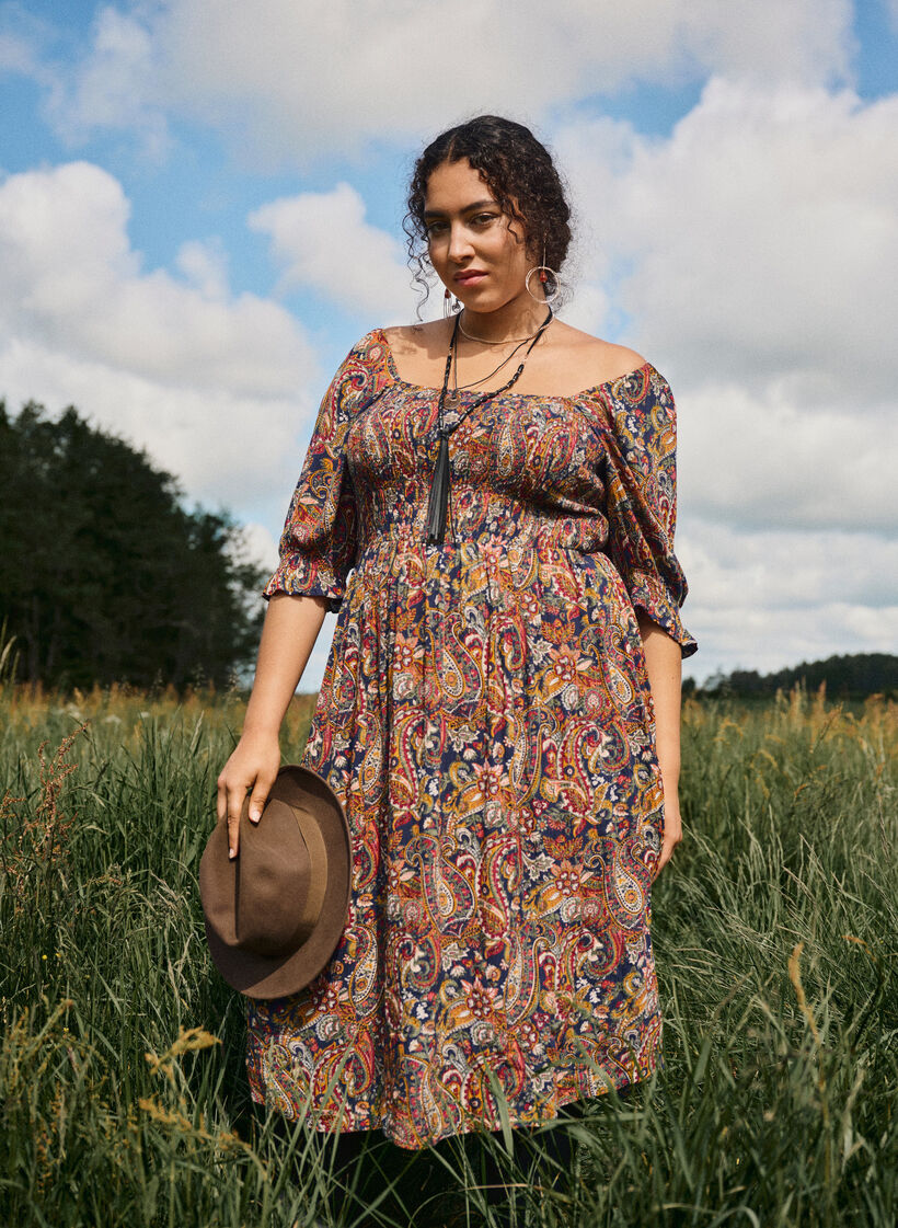 Robe d'&eacute;t&eacute; en viscose &agrave; imprim&eacute; paisley, Bleu, Image image number 0