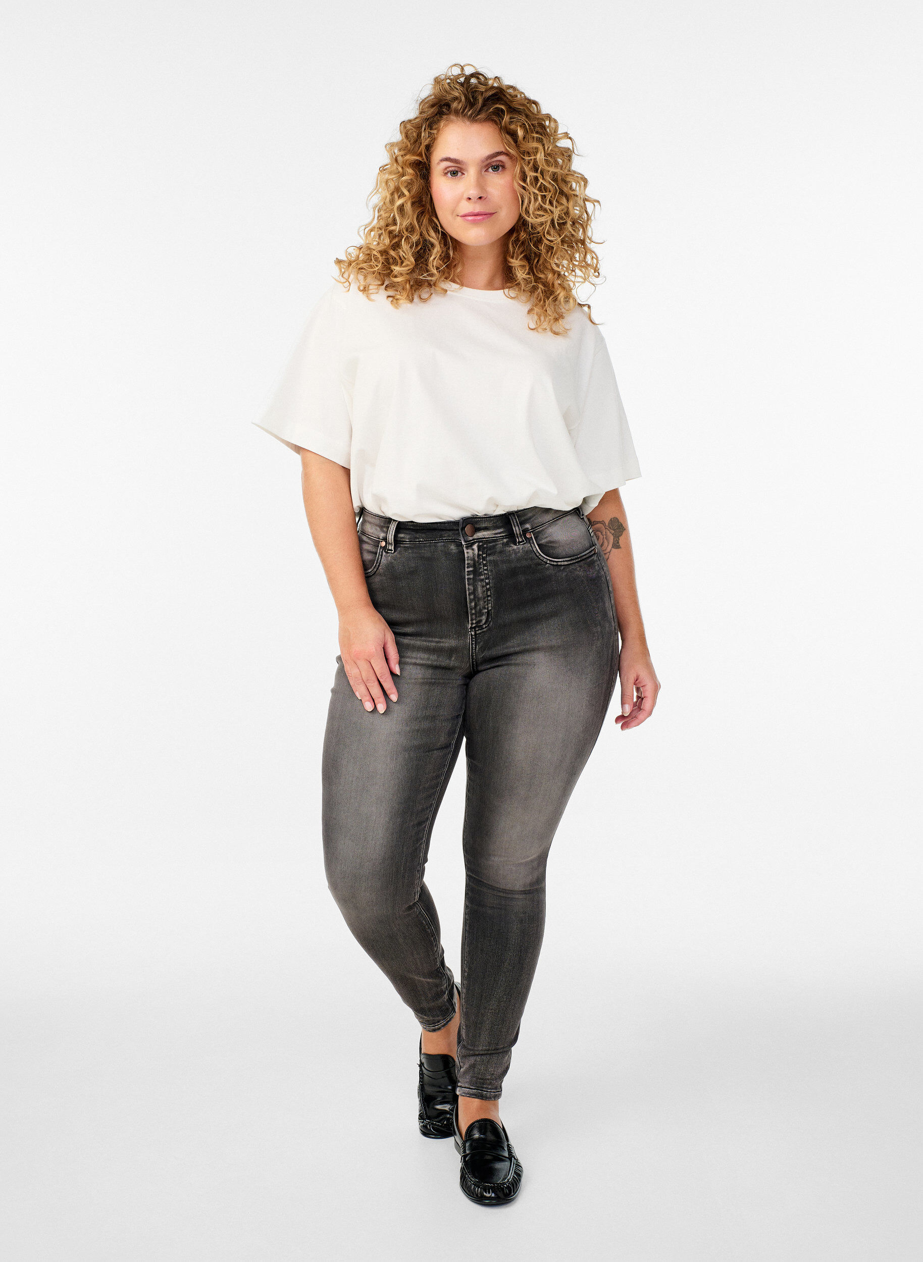 Jean Amy super slim &agrave; taille haute, Gris anthracite, Model