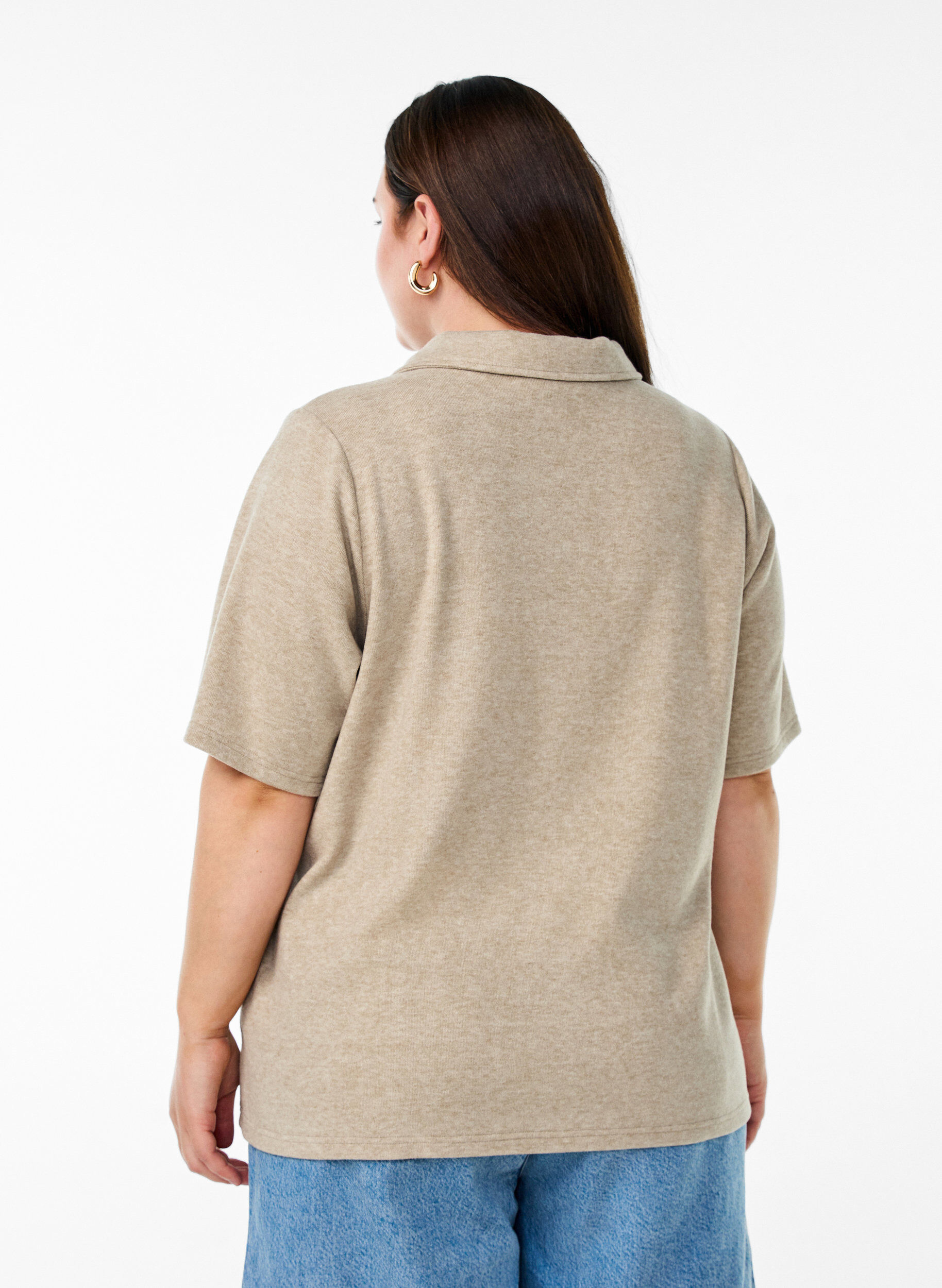 Zizzi Blouse en jersey avec col et manches courtes, Marron, Model image number 2