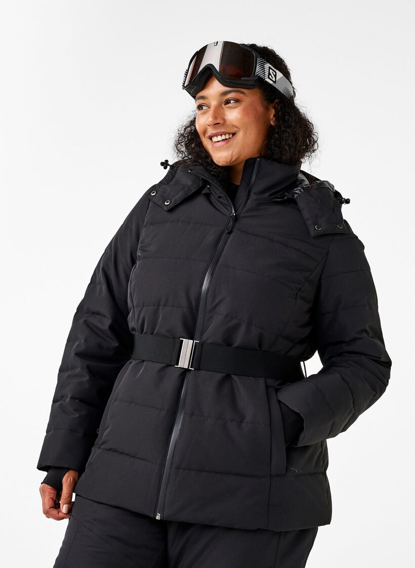 Veste de ski avec capuche et ceinture, Black, Model image number 0