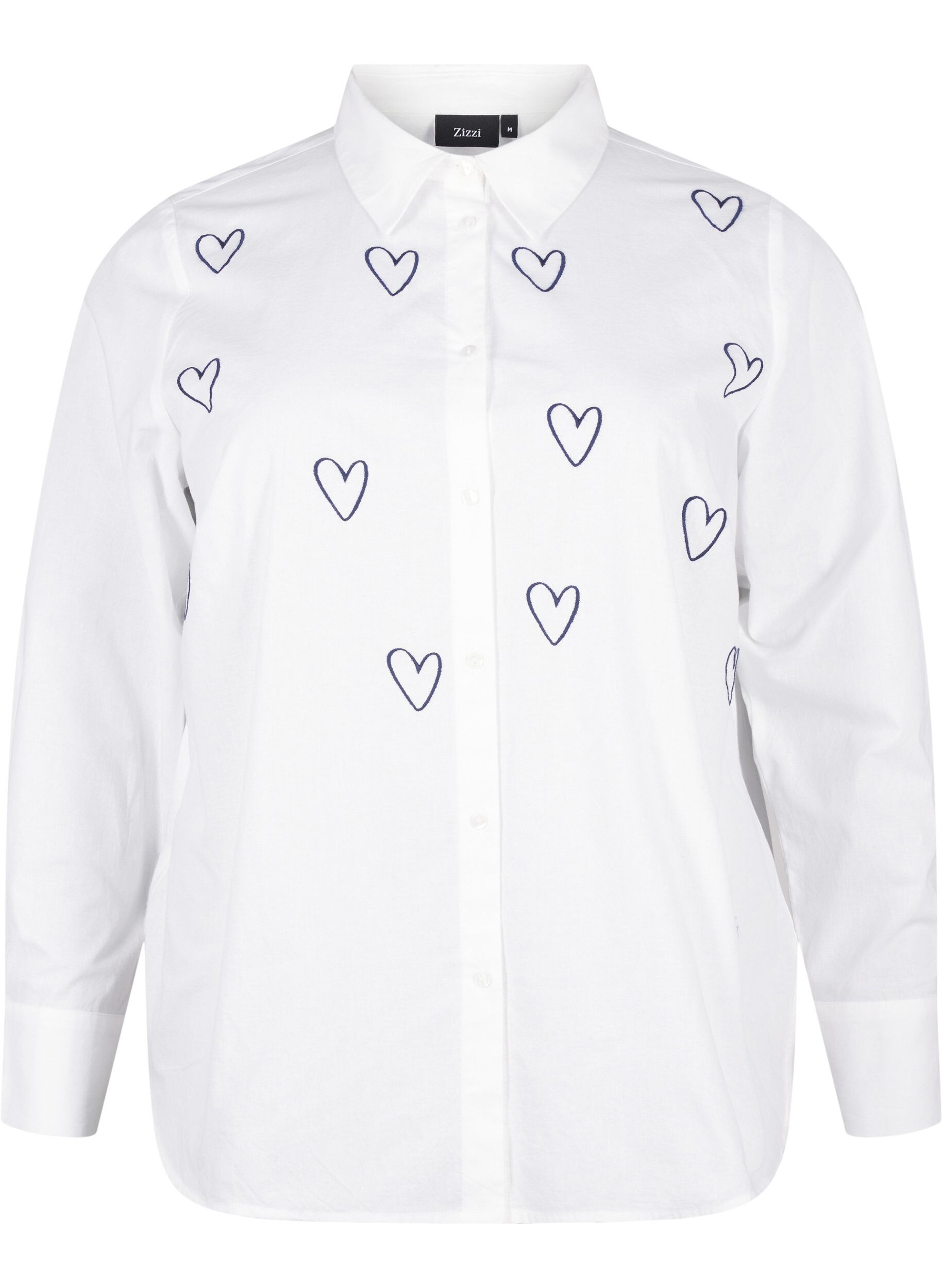 Zizzi Chemise classique brod&eacute;e de c&oelig;urs, Bright Wh.W. Blue H., Packshot image number 0