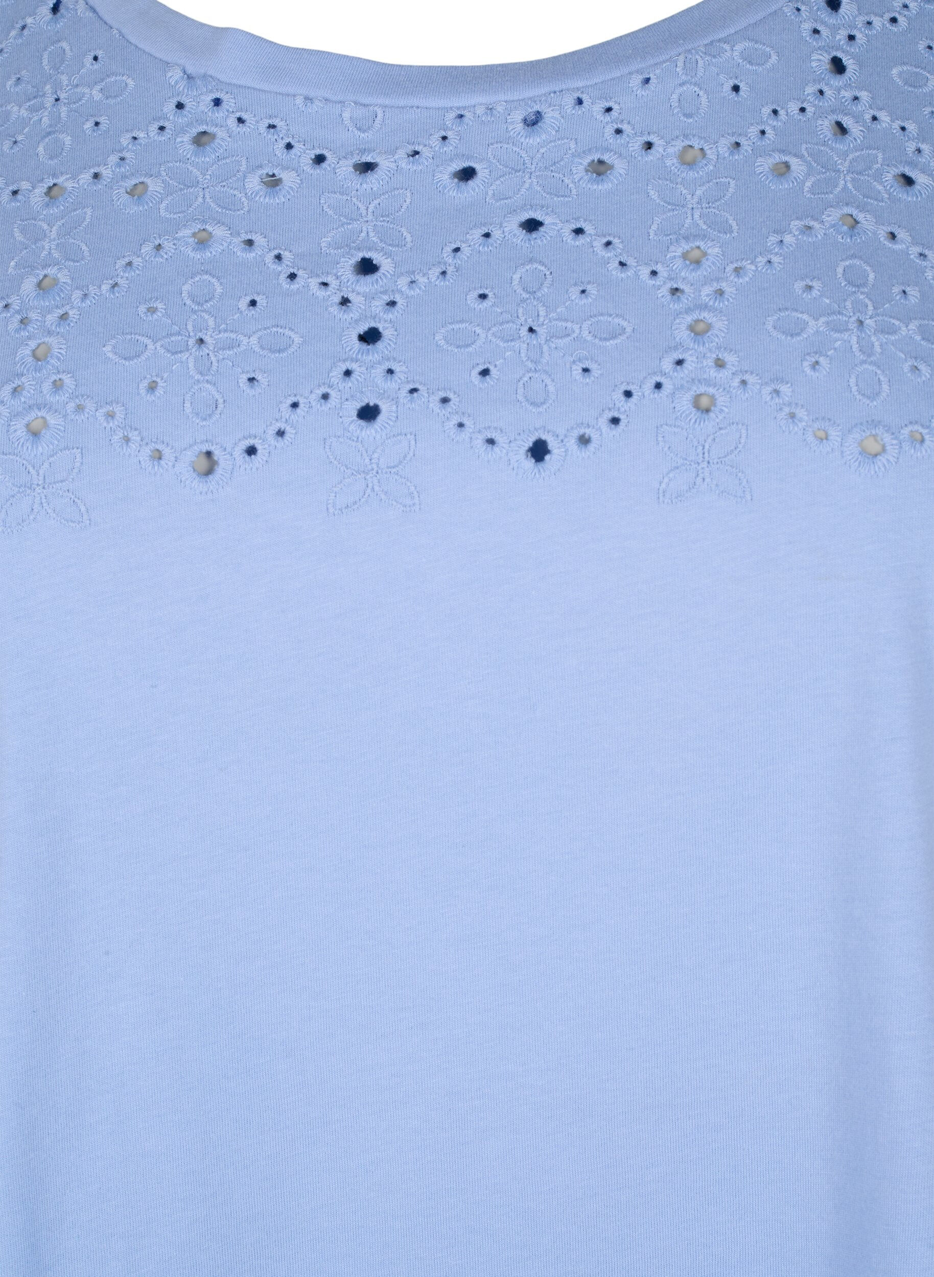 Zizzi T-shirt en coton biologique avec broderie anglaise, Serenity, Packshot image number 2