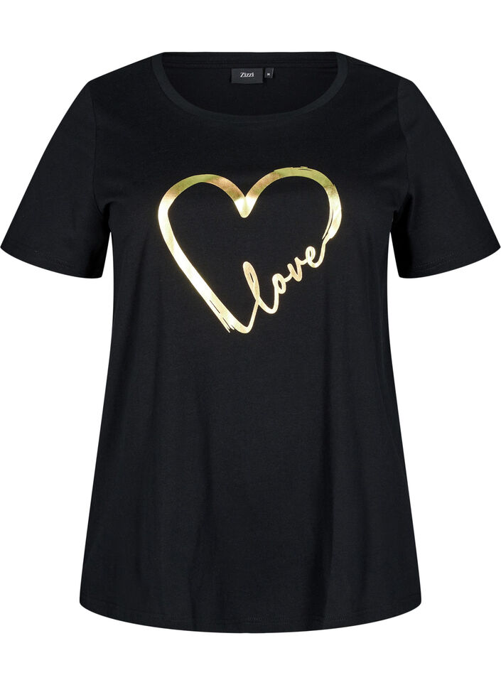 T-shirt en coton avec motif, Black w. Gold Love, Packshot image number 0