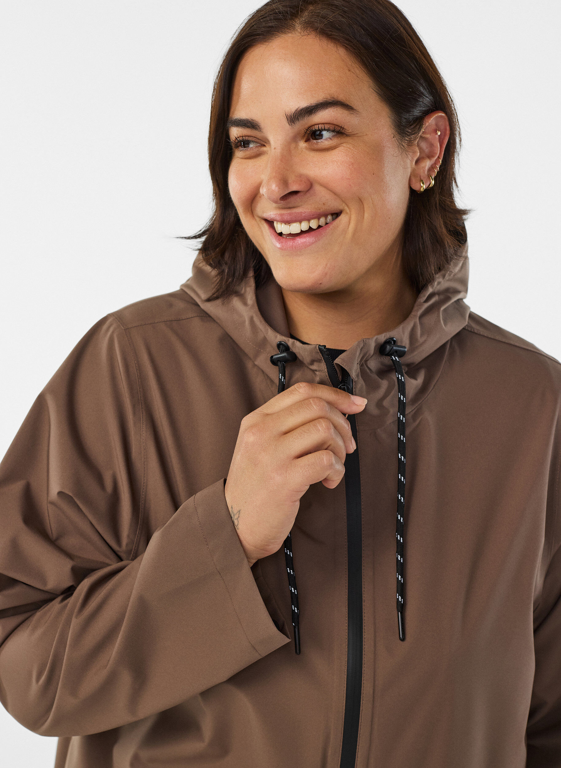 ZizziVeste de pluie avec poches et capuche, Marron, Model image number 3