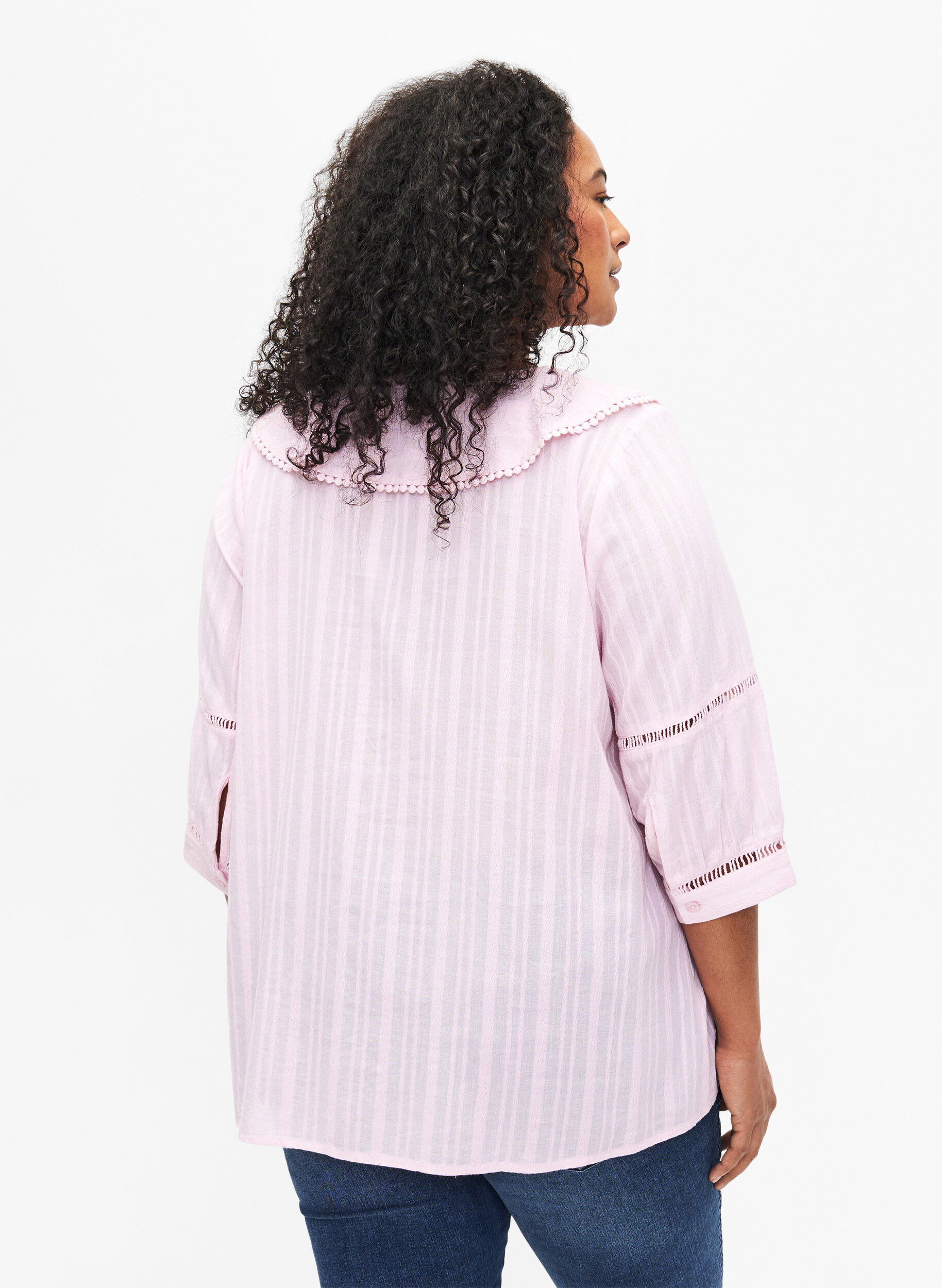 Zizzi Chemisier &agrave; manches 3/4 et dentelle, Almond Blossom, Model image number 1