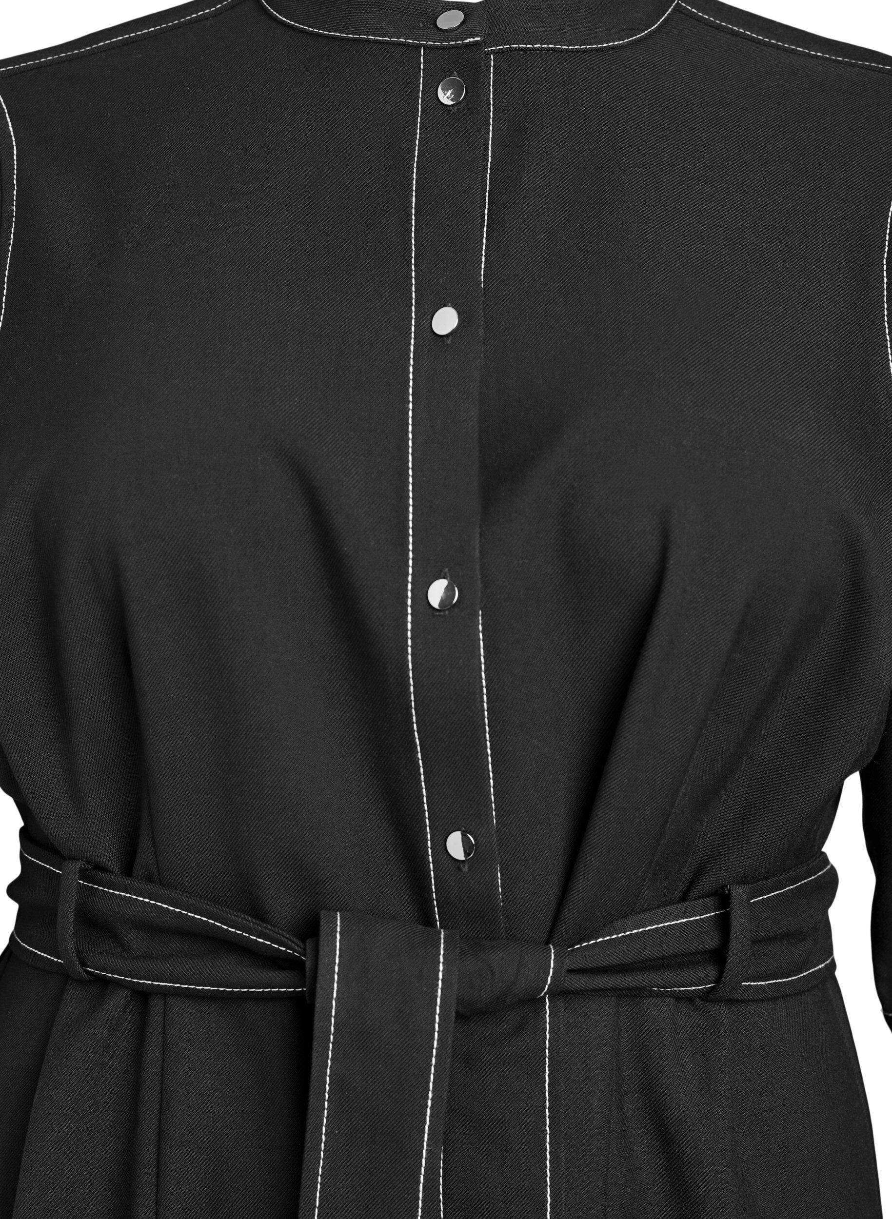 Zizzi Robe chemise courte avec surpiq&ucirc;res contrastantes et ceinture &agrave; nouer, Noir, Packshot image number 2