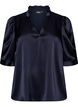 Blouse satin&eacute;e avec manches courtes et col &agrave; volants, Bleu, Packshot image number 0