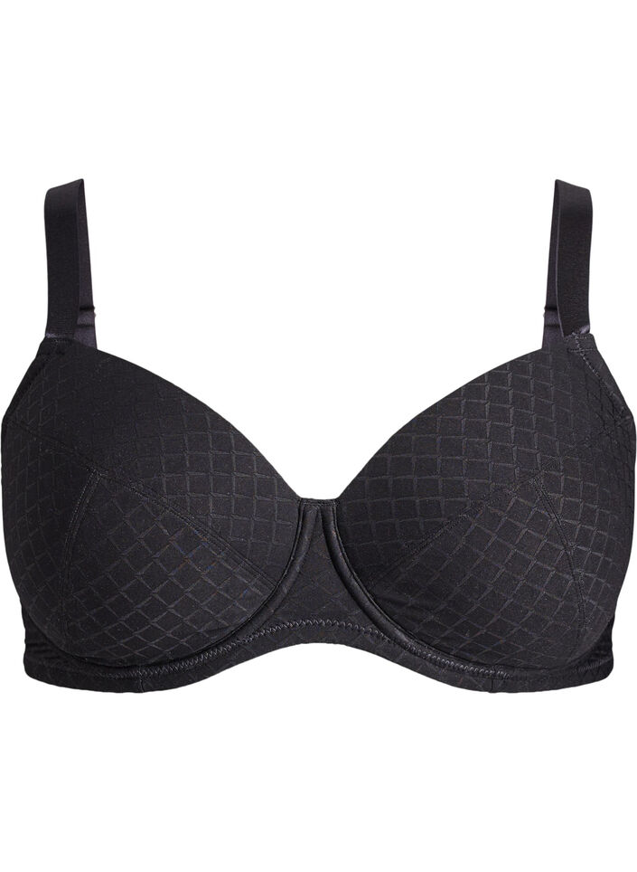 Soutien-gorge rembourr&eacute; en microfibre &agrave; carreaux, Noir, Packshot image number 0