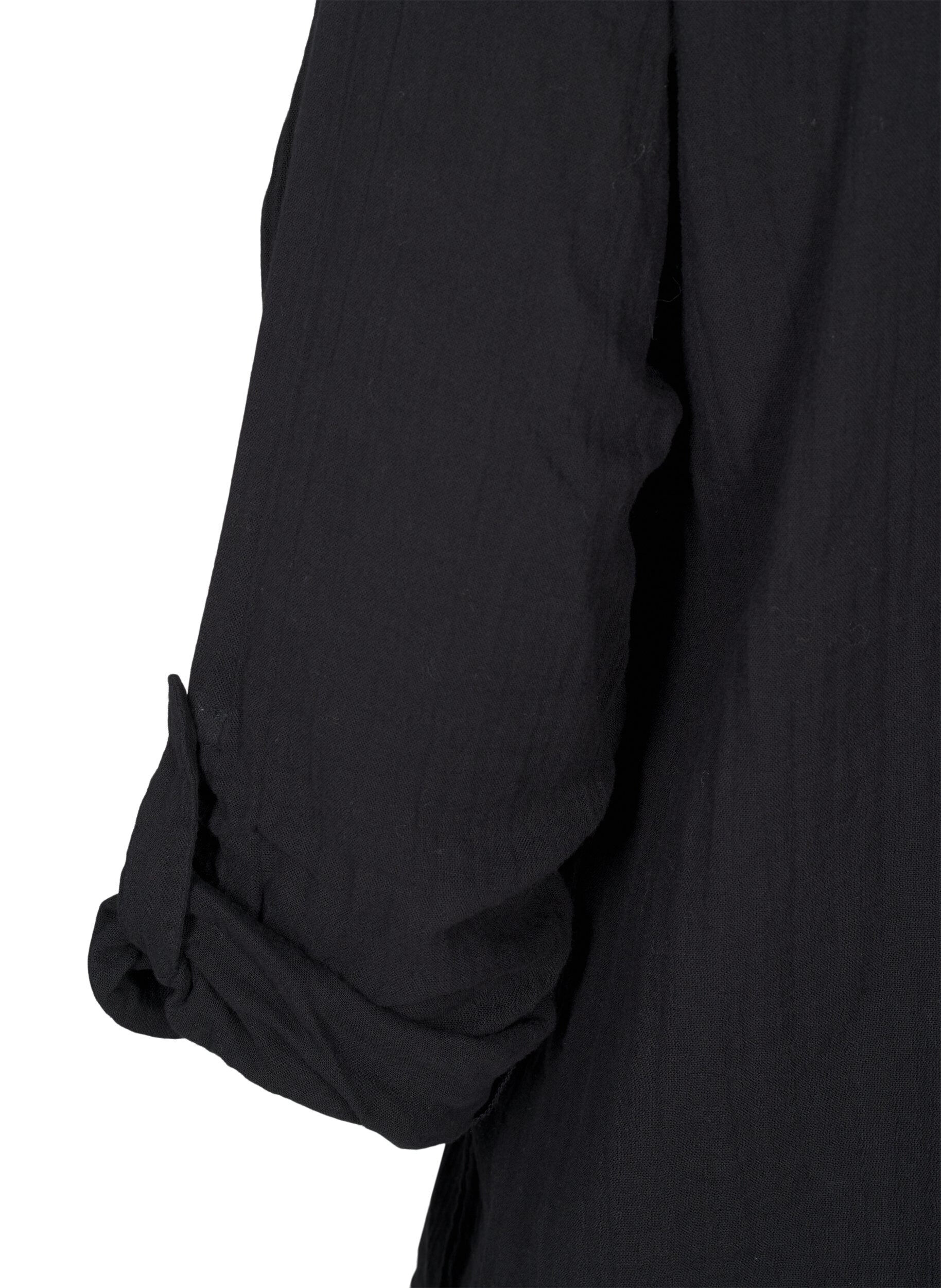 Zizzi Chemisier en coton &agrave; broderie anglaise et manches 3/4, Black, Packshot image number 3