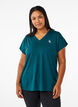 T-shirt de sport ample avec col en V, Vert fonc&eacute;, Model image number 0