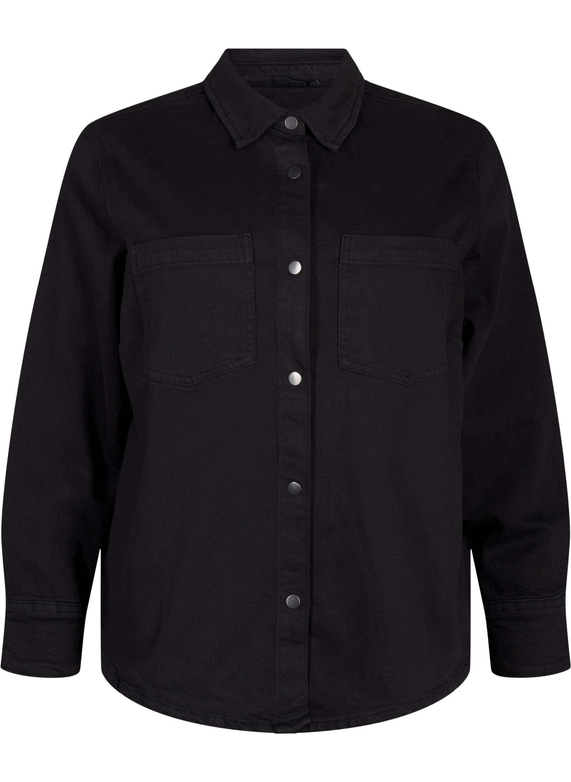 Zizzi Chemise en denim &agrave; boutons et poches poitrine, Black, Packshot image number 0