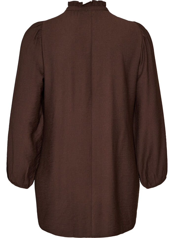 Tunique en viscose avec volants et boutons, Marron, Packshot image number 1