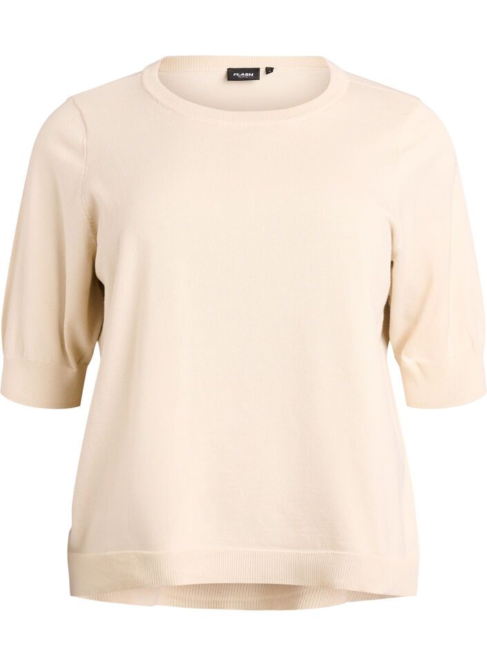FLASH - Blouse en fine maille à manches courtes, Beige, Packshot image number 0