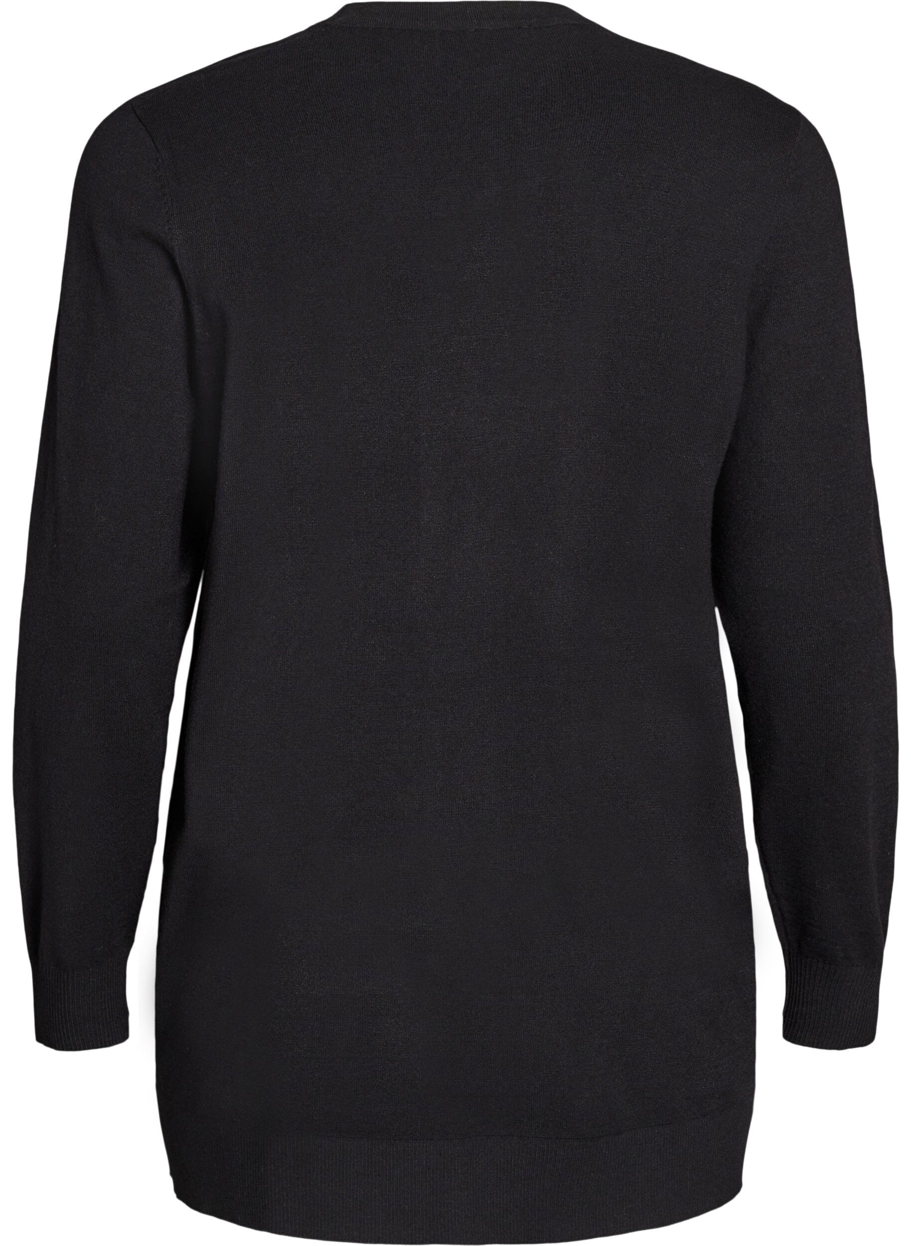 Zizzi Cardigan long en maille ouvert avec poches, Noir, Packshot image number 1