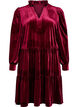 Robe courte en velours avec un col &agrave; volants et des manches longues, Rouge, Packshot image number 0