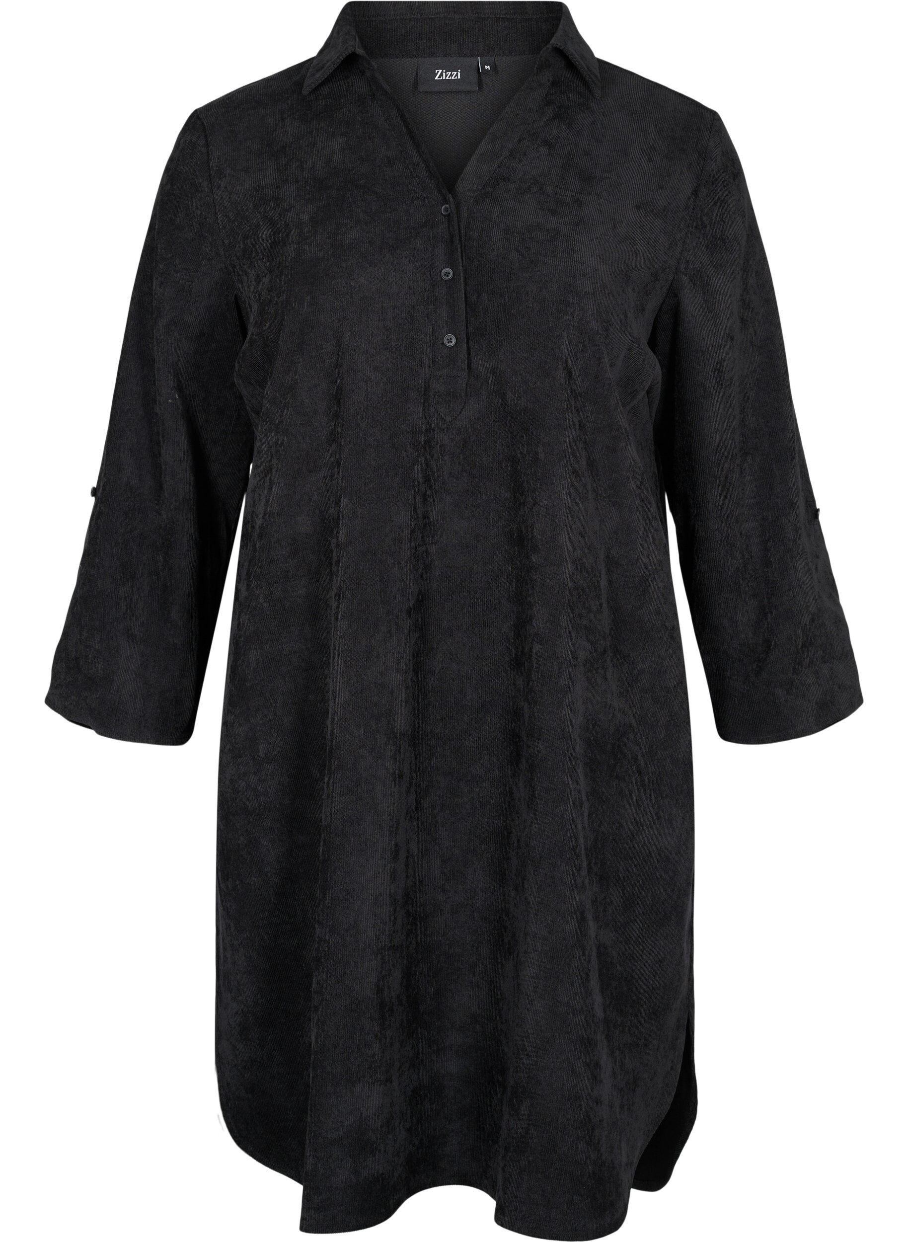 Zizzi Robe en velours &agrave; manches 3/4 et boutons, Black, Packshot image number 0
