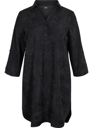 Robe en velours à manches 3/4 et boutons, Black, Packshot image number 0