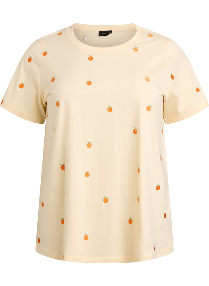 T-shirt en coton biologique avec motifs brod&eacute;s, Jaune clair, Packshot image number 0