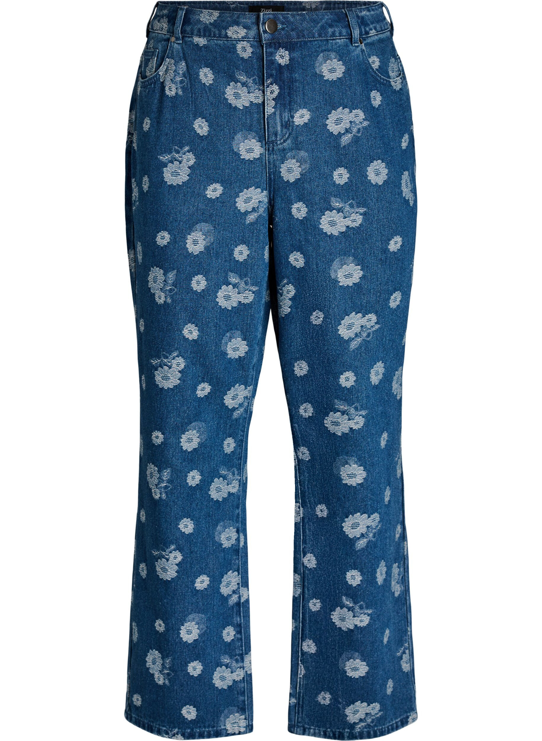 Zizzi Jean Gemma taille haute &agrave; fleurs, Bleu, Packshot image number 0