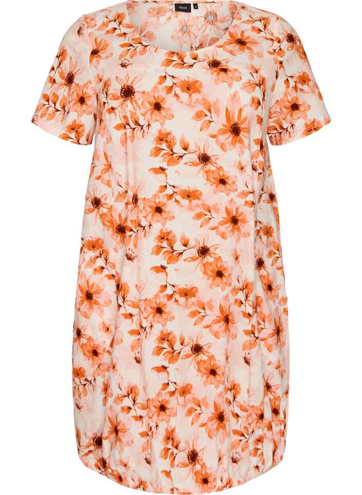 Robe en coton &agrave; manches courtes avec imprim&eacute;, Orange, Packshot image number 0