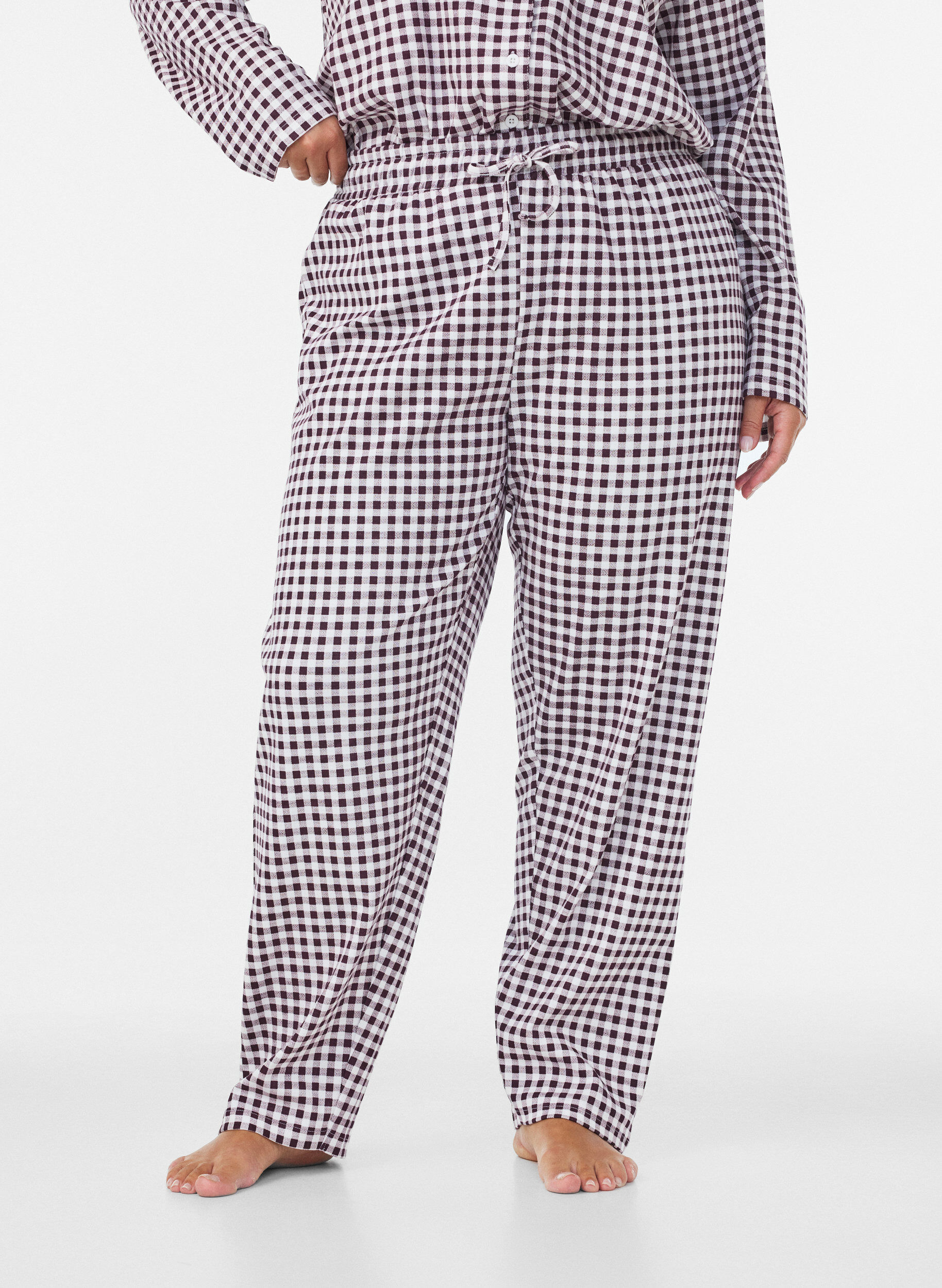 ZizziPantalon de pyjama taille haute en coton, Bordeaux, Model image number 2
