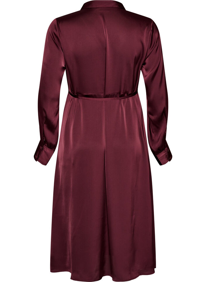 Robe chemise en satin avec une ceinture &agrave; nouer, Bordeaux, Packshot image number 1