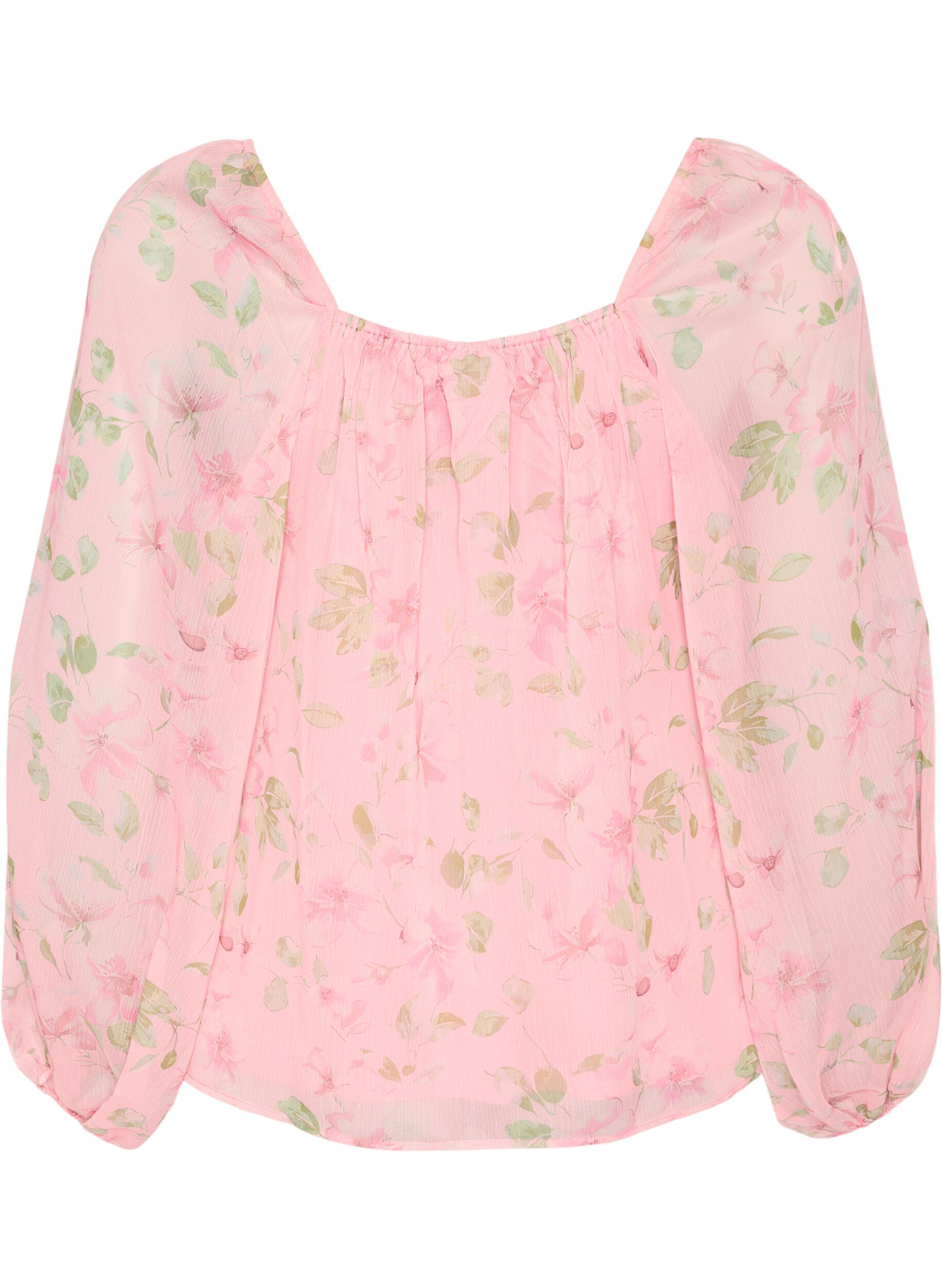 ZizziChemisier en mousseline avec imprim&eacute; floral et manches longues, Rose, Packshot image number 1
