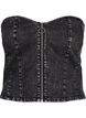 Top corset en denim avec fermeture éclair, Black, Packshot image number 0