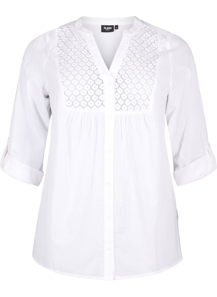 FLASH – Chemise avec détails en crochet, Bright White, Packshot image number 0