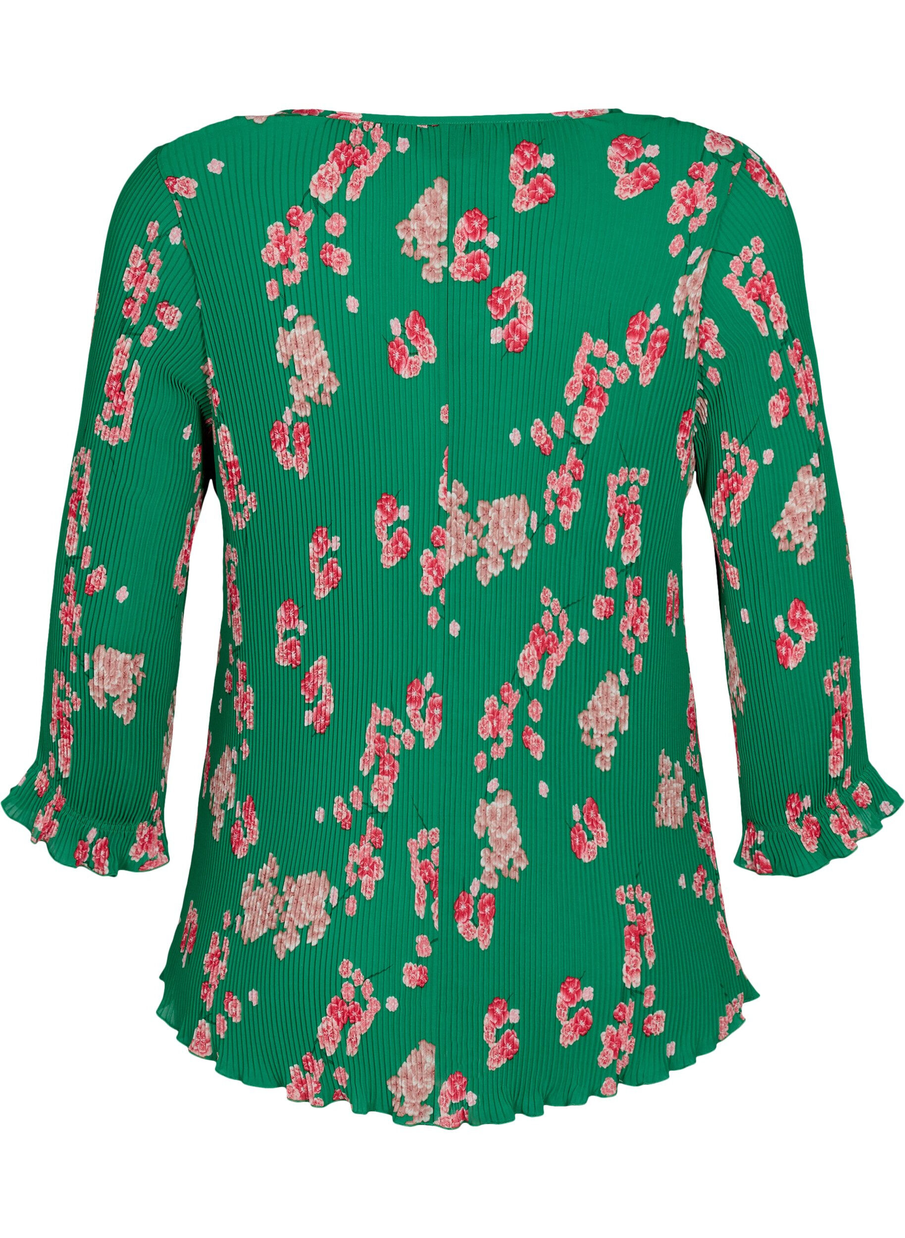 Zizzi Blouse pliss&eacute;e &agrave; manches 3/4, Jolly Green Flower, Packshot image number 1