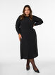 Robe midi avec une texture ondul&eacute;e et des manches longues, Noir, Model image number 0