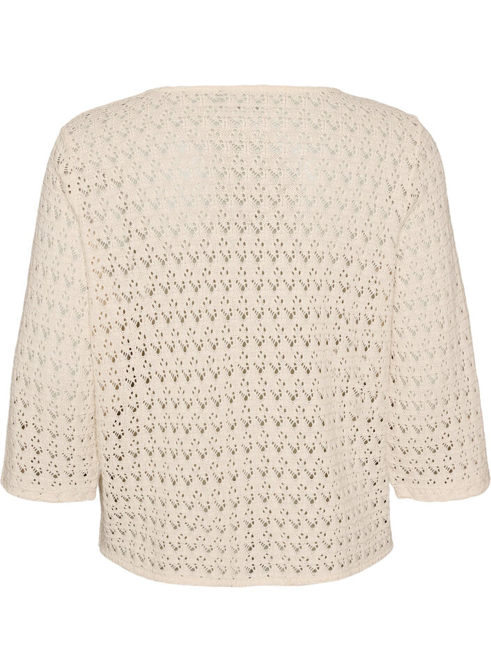 Cardigan en maille avec broderie ajour&eacute;e et col V, Beige, Packshot image number 1